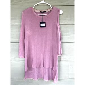 Sistes Italy Dusty Rose Metallic Detail Asymmetric Tunic Blouse Shirt Medium NEW